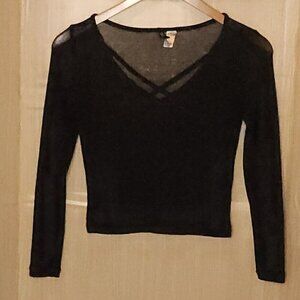 Divided Black Sheer Silver Sparkle Stretchy Top Medium